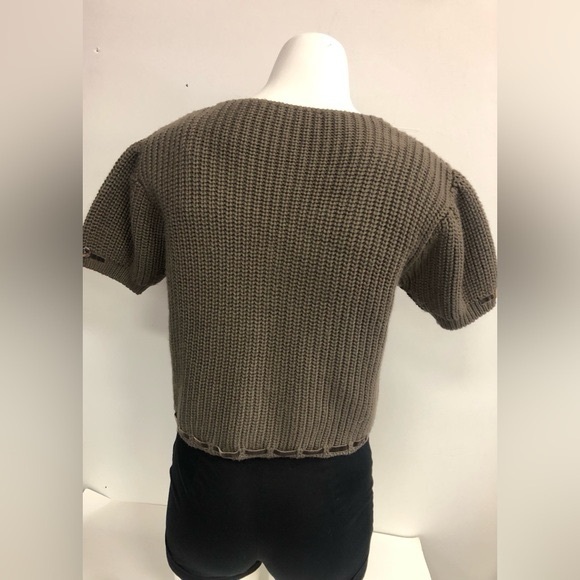 ELISA CAVALETTI WOOL MIX SHORT SLEEVE CROPPED CARDIGAN IN LIGHT BROWN IN LARGE - Picture 3 of 10